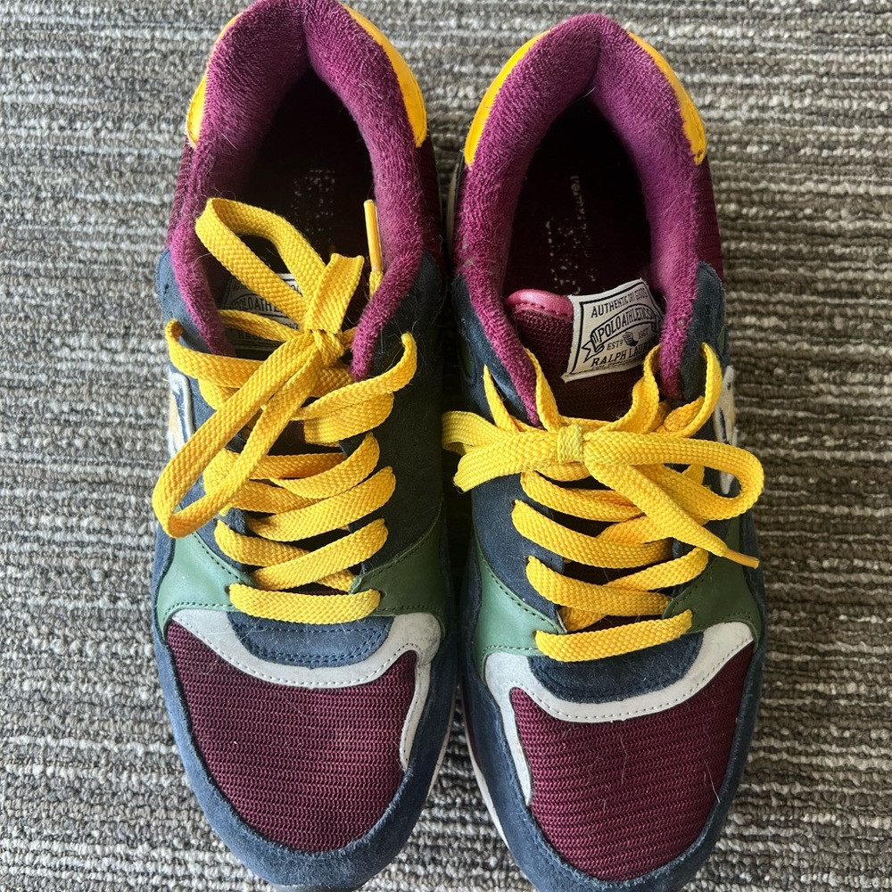 Polo Ralph Lauren Mens Trackster 100 Leather Athletic Sneakers Blue burgundy